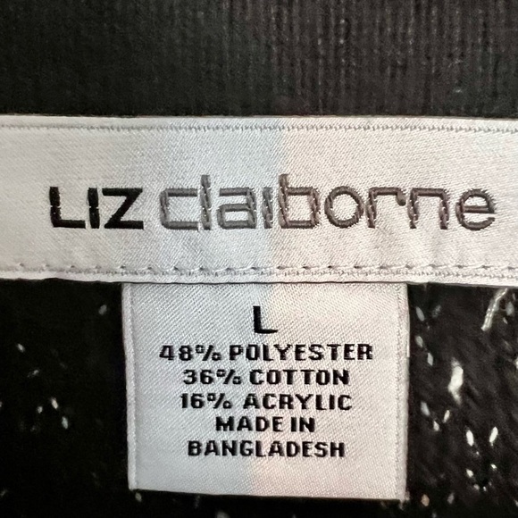 LIZ Claiborne Marled Open Front Cardigan Sweater Black White Grey Pockets L - Picture 9 of 12